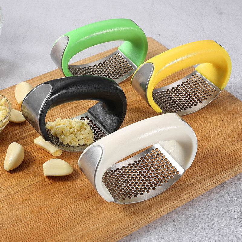Manual Garlic Press Rocker with Handle – Stainless Steel Garlic Crusher, Squeezer, Slicer & Mincer | Easy Handheld Chopper Kitchen Gadget Tool
