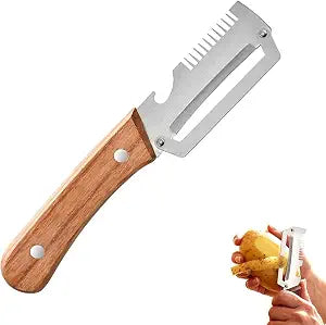 3-in-1 Multi-Functional Vegetable Peeler & Kitchen Knife with Wooden Handle