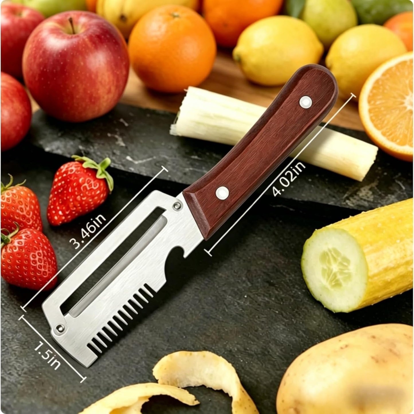 3-in-1 Multi-Functional Vegetable Peeler & Kitchen Knife with Wooden Handle