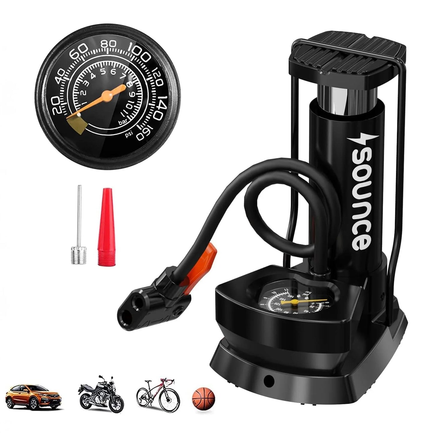 Portable Mini Foot Air Pump for Cycle Bike Car & Football, Hand Ball Inflator – Small Hand Pump with Extra Nozzles