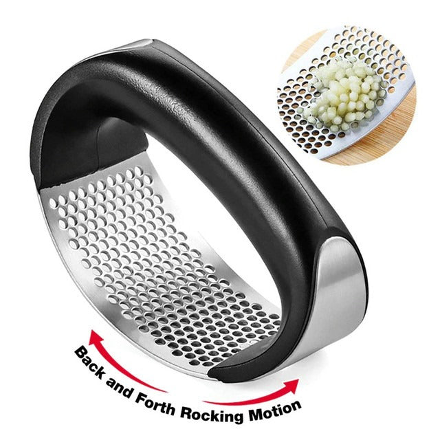 Manual Garlic Press Rocker with Handle – Stainless Steel Garlic Crusher, Squeezer, Slicer & Mincer | Easy Handheld Chopper Kitchen Gadget Tool