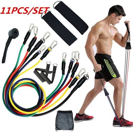 Premium Resistance Band Set For Home Workouts - 11 Piece Elastic Fitness Exercise Tubes With Carrying Pouch