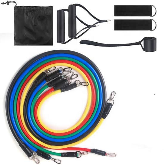 Premium Resistance Band Set For Home Workouts - 11 Piece Elastic Fitness Exercise Tubes With Carrying Pouch