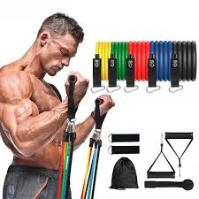 Premium Resistance Band Set For Home Workouts - 11 Piece Elastic Fitness Exercise Tubes With Carrying Pouch